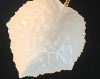 Lenox Aspen Leaf Dish | Aspen Leaf  Collection | Vintage Ivory Cream Porcelain China | Lenox Gold Stamp