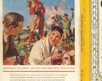 1958 Switzerland | Authentic Coca-Cola Magazine Advertisement | Vtg National Geographic Magazine Issue Covers | 10" x 7" | Sold Individually