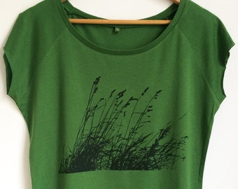 Wild Grasses Womens bamboo + organic cotton tee green soft T shirt cap sleeve