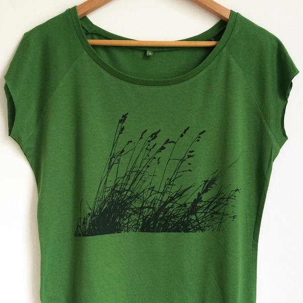 Wild Grasses Womens bamboo + organic cotton tee green soft T shirt cap sleeve