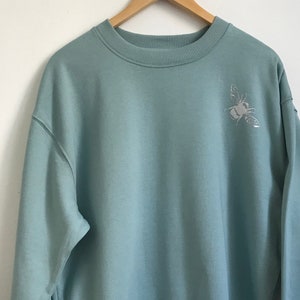 Small Bee Silver Women's organic cotton sweatshirt slate green small bumblebee silver print ethical clothing warm jumper
