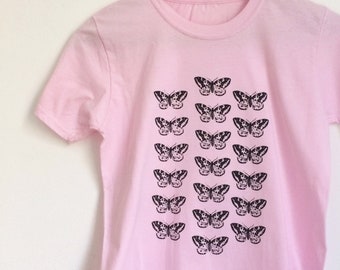 Niños camiseta de algodón rosa claro tamaño impreso a mano grande 9-11 años insectos estampado estampado camiseta