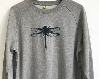 Dragonfly unisex sweatshirt light grey organic cotton brushed lining warm jumper