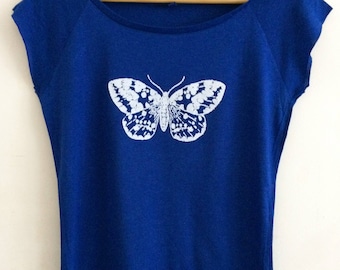 Moth  Womens  bamboo viscose and organic cotton blue and white T shirt