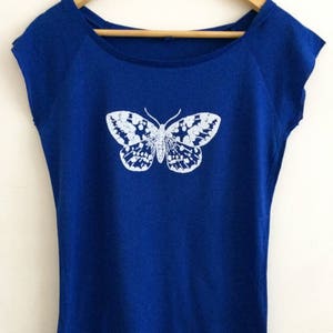 Moth  Womens  bamboo viscose and organic cotton blue and white T shirt