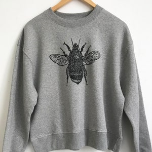 Bee Women's organic cotton sweatshirt melange grey ethical sweatshirt warm jumper