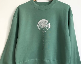 Allium Seedhead Silver Women's green sweatshirt sage green silver plant print organic cotton snuggly jumper