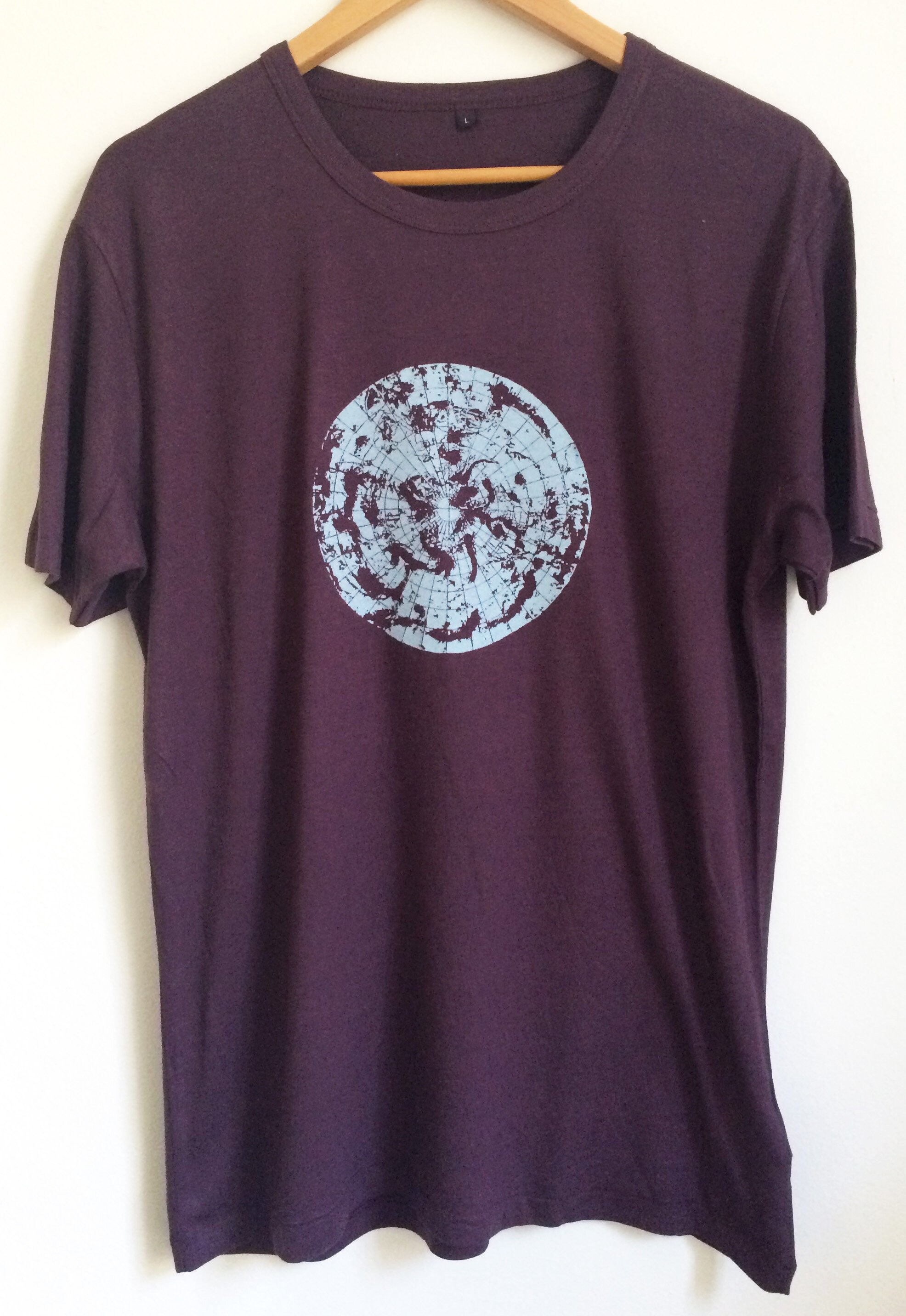 Image of Mens Bamboo T Shirt Polar Circle Print Organic Cotton Eggplant & Light Blue Climate Conscious
