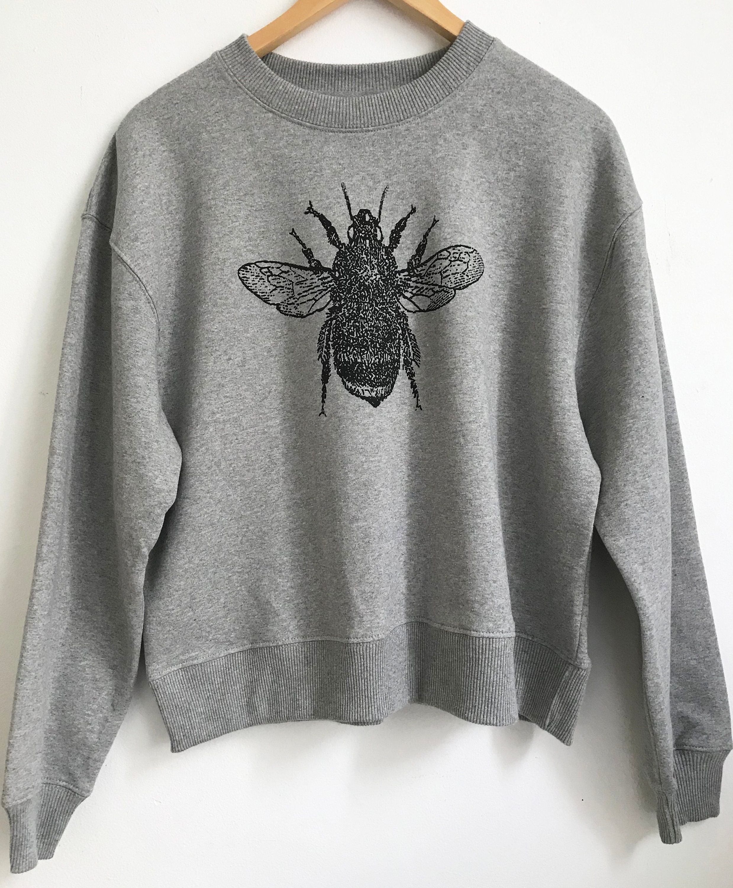 Custom organic heather grey sweatshirt printed with vegan ink Ethically made personalised women's sweatshirt.