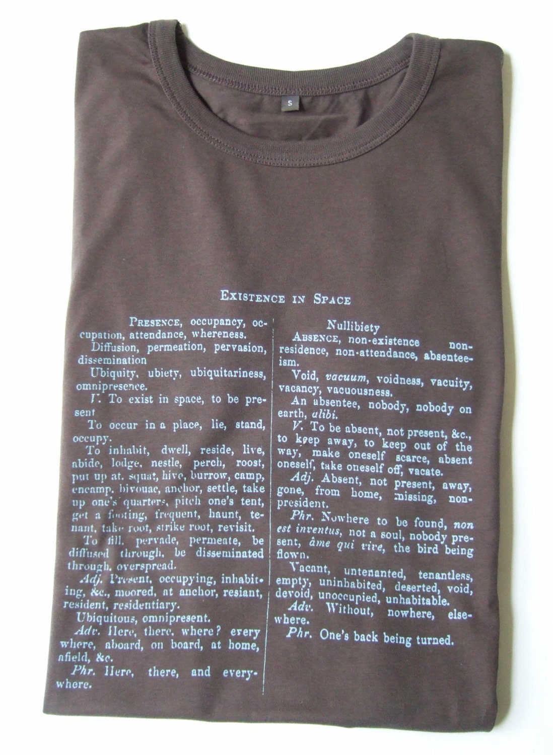 Image of Existence in Space Mens Ethical T Shirt Brown & Blue Slim Fit Printed Graphic Wordy Print