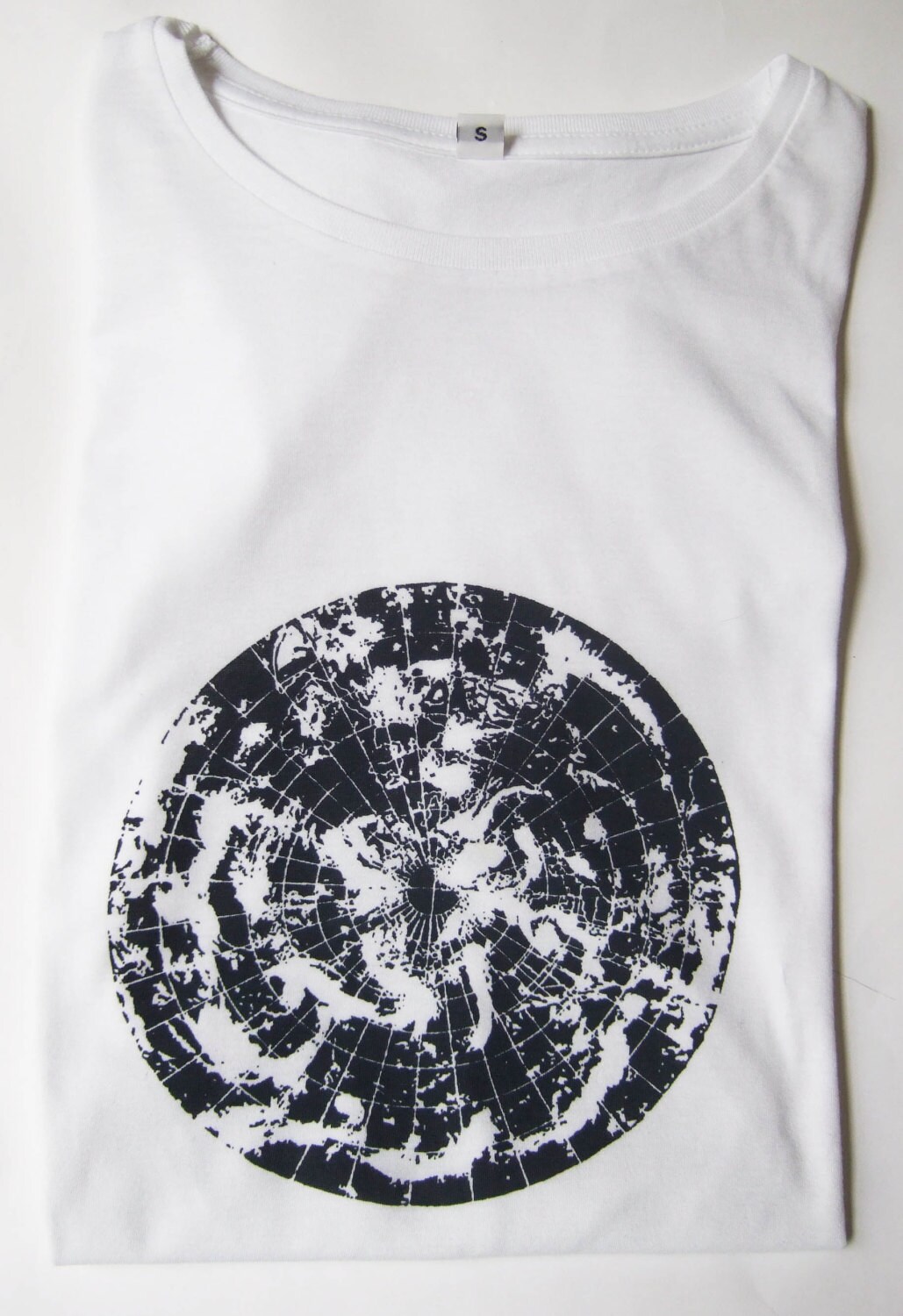 Image of Polar Circle Mens White Cotton Light Jersey Slim Fit T Shirt Navy Blue Polar Climate Map Print