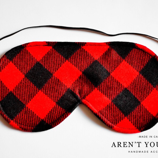 Eye Mask, Sleep Mask, Travel Mask, Handmade Cotton Red and Black Buffalo Plaid/Check/Lumberjack Pattern Mask by Aren't You Fancy