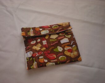 Reusable Lunch Bags - Wine and Cheese Motif on a brown background - Select a Size