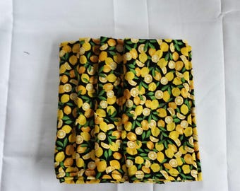 Napkins - Lemons on a Black Background - Set of 4