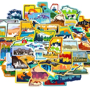USA States Travel Stickers: Waterproof Vinyl Decals, 50-Piece Set