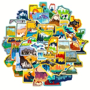 Pack of 50 USA States Travel Map Vinyl Stickers - Explore and Collect Memories