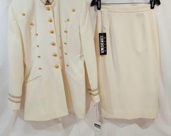 David Bijoux Size 6 Vintage Women Skirt Suit 2 Pieces Outfit NWT Eggshel White