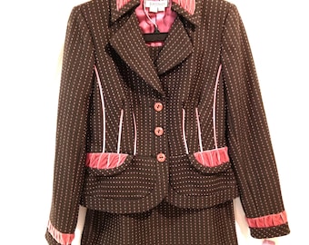 Kay Unger Rock Anzug Size 8 passend für M Vintage Frauen 2-Teiler Neu mit Etikett Braun & Pink Pünktchen