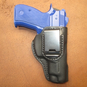 CZ 75D PCR 75B Compact Clip On IWB Holster Black Leather Right Hand Suede Back Combat Slide Guard Veteran Made #75dpcr ir0 blk b001 2-25