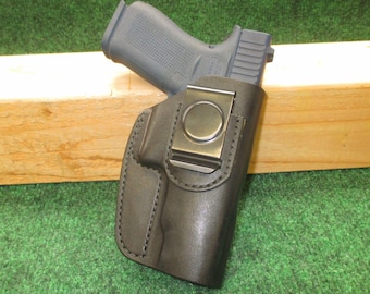 Fits Glock  48 IWB Holster Clip On Black Leather Right #g48 ir0 blk b001 1-21