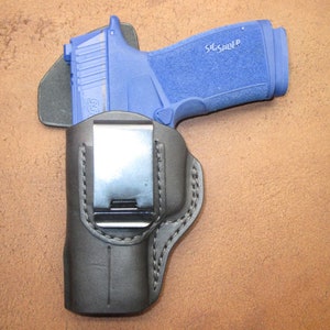 Sig P365 Macro w/Optics IWB Holster Black Leather Left Hand Full Comfort Guard US Veteran Made #p365mr il0 blk a001 8-23