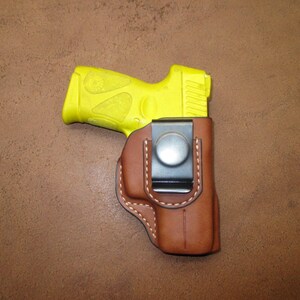 Taurus PT111 G2 Clip On IWB Holster Brown Leather Right hand Combat guard US Vet Made #g2 ir0 brn b004 11-24
