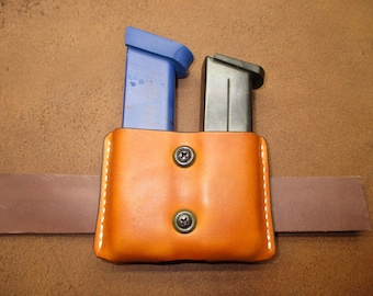 Double Magazine OWB Pouch Holster Russet Leather #9magx2 P0 russ a001 10-22