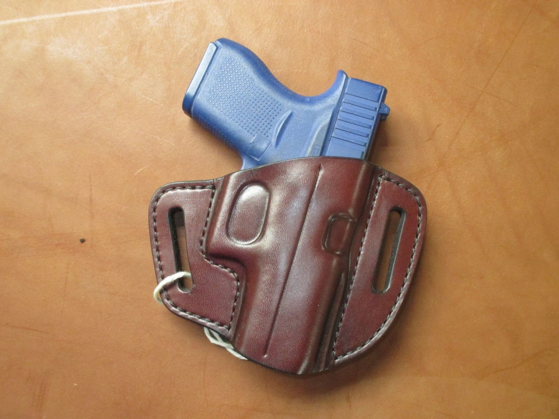 Glock 43 43x OWB Pancake Holster Mahogany Leather Right Hand Etsy