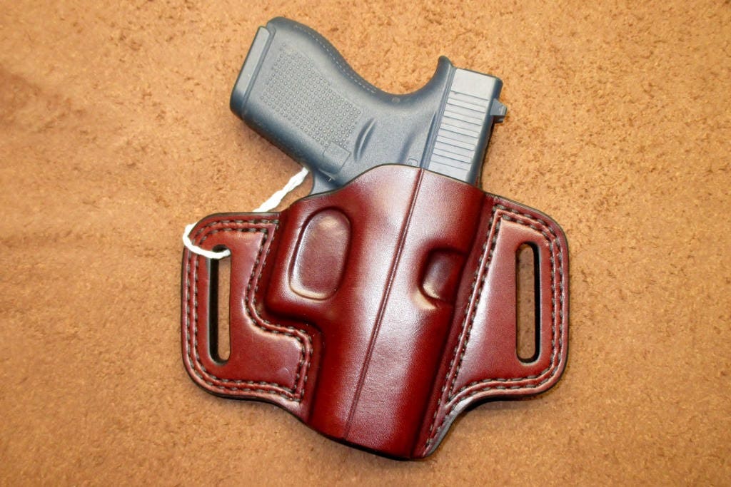 Glock G42 OWB Pancake Holster Mahogany Leather Right Handmade Etsy
