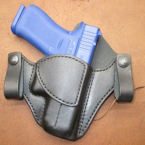 Glock 43X MOS w/Optics Leather IWB Holster Black Right Hand Double Strap US Veteran Made #43mo ir15 a002 10-23