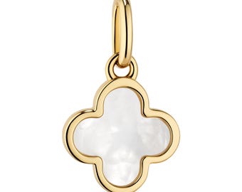 14K Gold Mother of Pearl Clover Charm Pendant