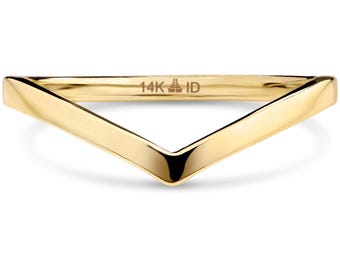 14K Yellow Gold Chevron Ring, Minimalist V Shape Band, Solid Gold Wishbone