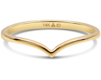 14K Yellow Gold V Chevron Ring, Solid Wishbone Band, Minimalist Everyday Jewelry