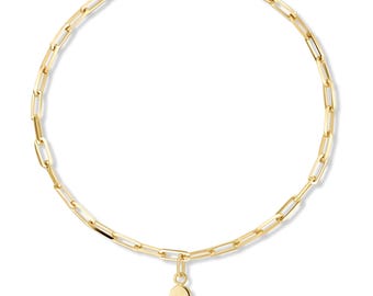 14K Gold Clover Charm Paperclip Chain Bracelet