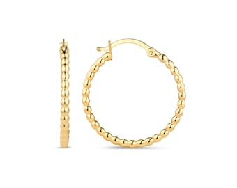 14K Gold Beaded Ball Hoop Earrings