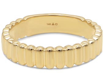 Bague côtelée en or massif 14 carats, anneau minimaliste empilable, cadeau pour femme, bijoux Devata