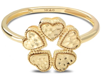 14K Yellow Gold Clover Heart Ring, Statement Band, Gift for Her, Devata Jewelry