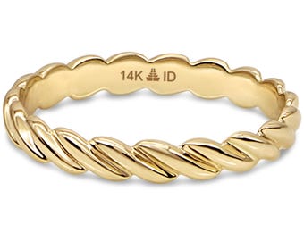 14K Yellow Gold Twisted Rope Ring, Eternity Band Ring, Gift for Women, Devata Jewelry