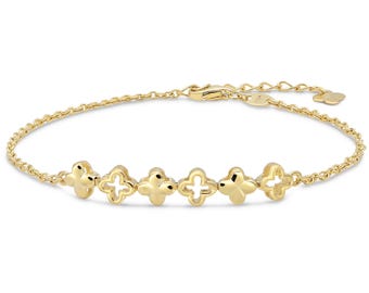 DEVATA 14K Gold Clover Chain Bracelet Women 6.5 in adj to 7.5 in CRHY8855CL, Approx. 2.5 grams