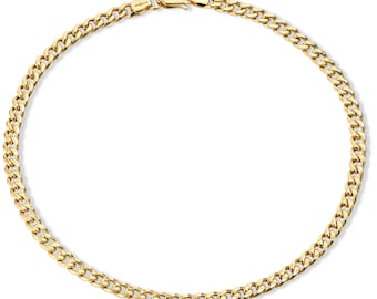 14K Solid Yellow Gold Cuban Chain Bracelet, Curb Chain for Women and Men