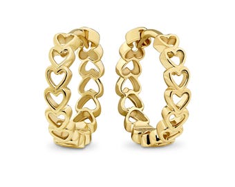14K Gold Open Heart Hoop Earrings
