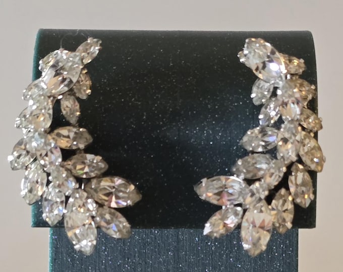 JayFlex Sterling and Clear Crystal Ear Climber Clip on Earrings