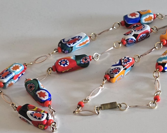 Vintage Millifiore Murano Glass Bead Necklace