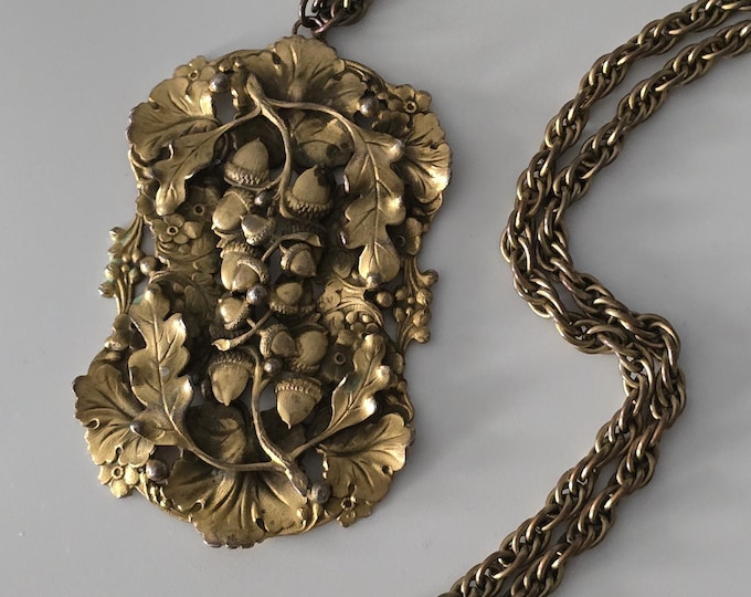 Vintage Art Nouveau Repousse Brass Necklace