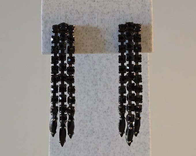 SHERMAN Swarovski Jet Crystal Jappanned Earrings