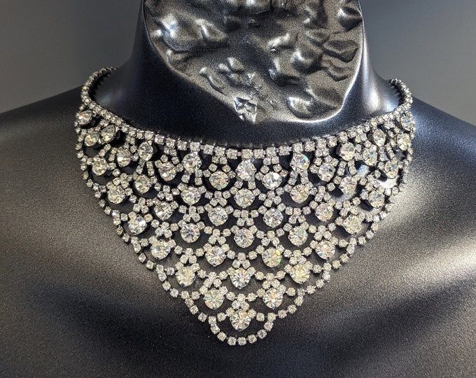 Stunning RARE Signed Sherman Crystal Bib Necklace