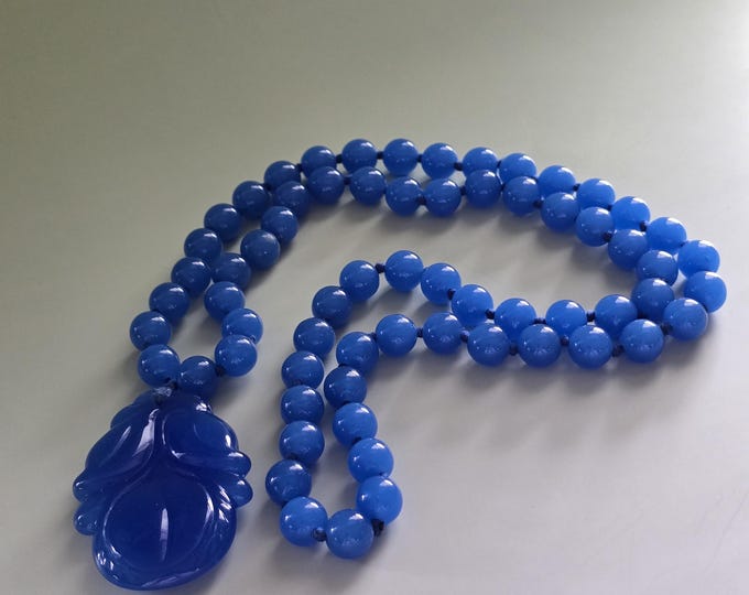 1920s Art Deco Blue Glass Pendant Necklace