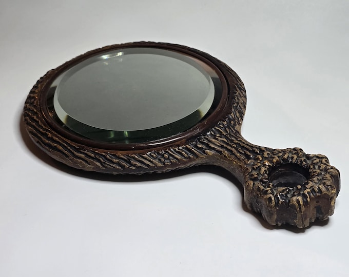 Antique Faux Bois with Sterling Silver Hand Mirror 1920s
