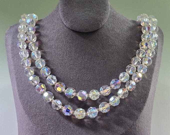 1960s Double Strand Aurora Borealis Crystal Necklace