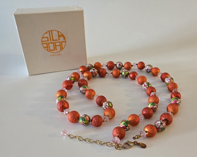 Vintage SILK ROAD Cloisonne and Textured Bead Necklace